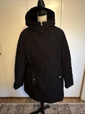 Laundry By Shelli Segal Black Quilted Hooded Puffer Coat